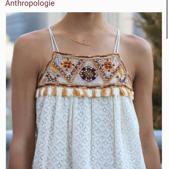Sz 12 ANTHROPOLOGIE HD PARIS EMBELLISHED WOMENS TANK TOP CREAM COLOR - Picture 14 of 14